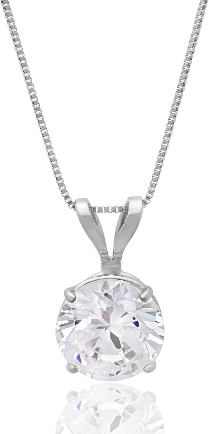 14k Gold 8mm Round Solitaire Pendant Necklace for Women