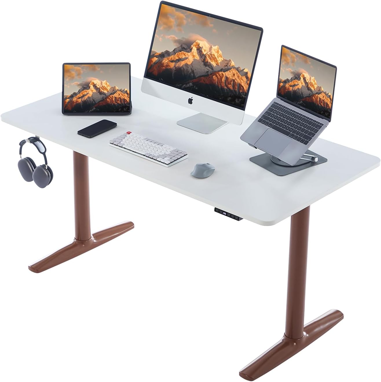 Electric Standing Desk with Round Tube Legs for Home Office