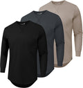 Mens 3 Pack Plain Cotton Crew Neck Longline T-Shirts - Casual