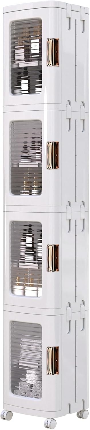 VECELO Slim 4-Tier Storage Cabinet | Mobile | Adjustable Shelves