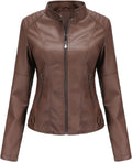 Faux Leather Jacket Women Bomber Jacket - BelTED Moto Style