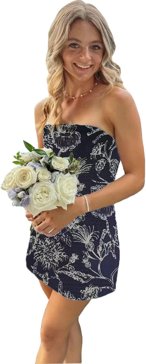Strapless Homecoming Dresses 2025 Floral Print Formal Gowns
