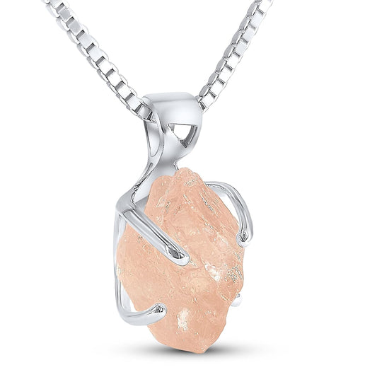 Genuine Raw Morganite Pendant Chain Necklace for Unique Gifts