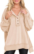 AlvaQ Sweatshirt for Women Oversized Button Henley Pullover - Cozy