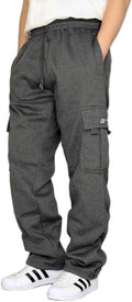 Men's Heavyweight Fleece Cargo Sweatpants - Loose Fit Winter Wear