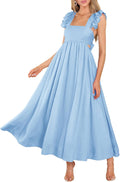 MITILLY Women's Summer Flutter Sleeve Square Neck Tie Back Maxi Dress