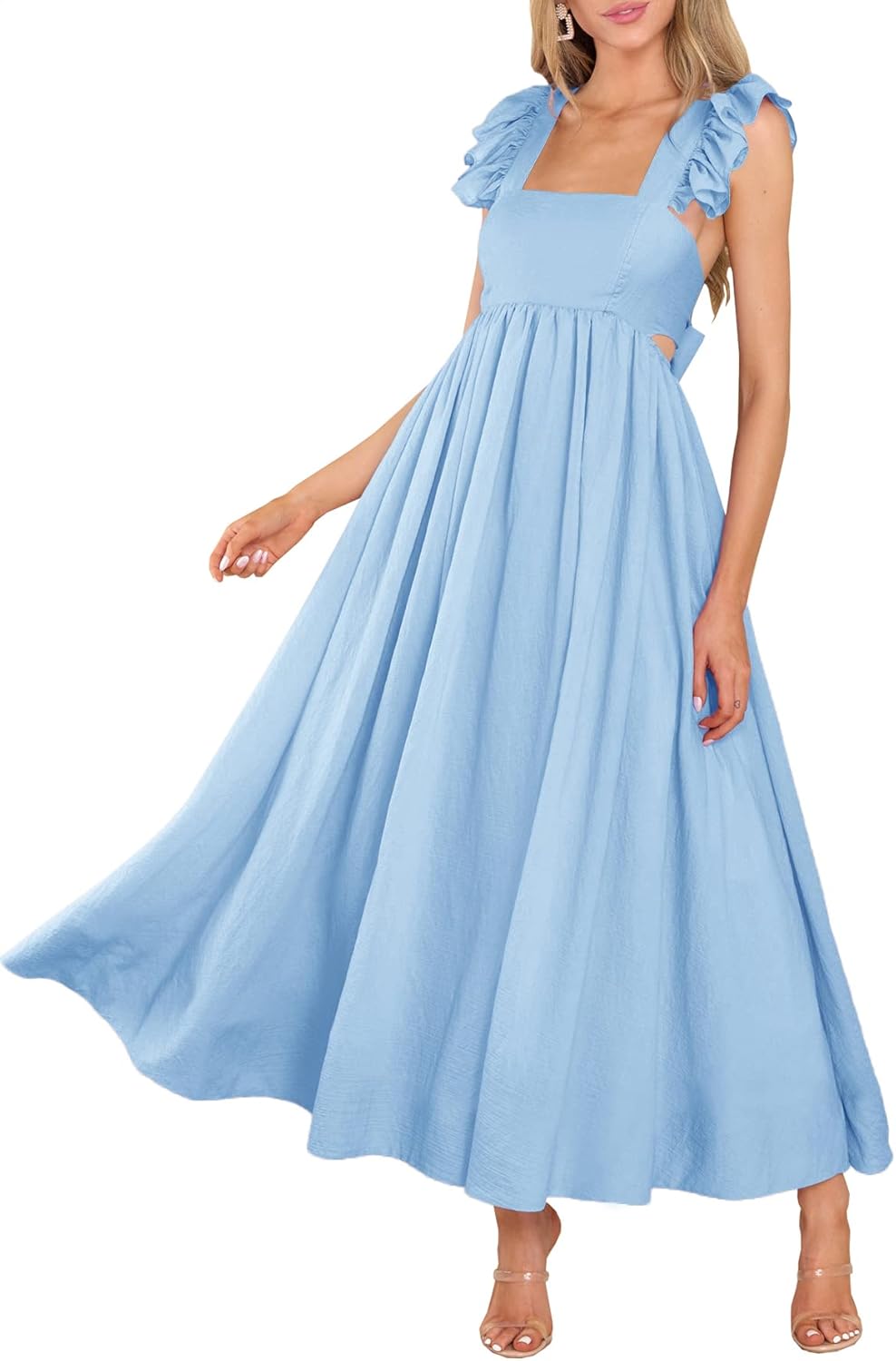 MITILLY Women's Summer Flutter Sleeve Maxi Dress with Pockets