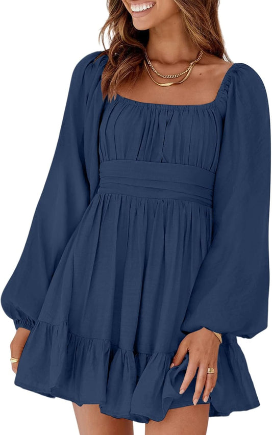 Dokotoo Womens Sexy Dress with Lantern Sleeves and Ruffles