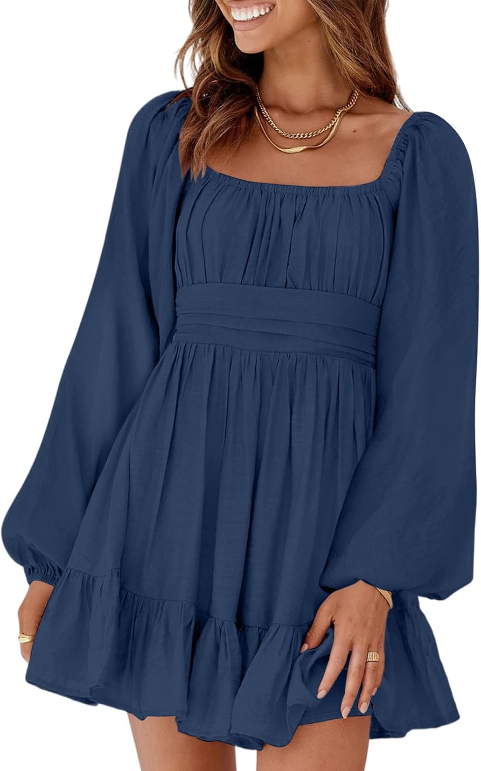 Dokotoo Womens Dress Long Lantern Sleeve Square Neck Tie Backless