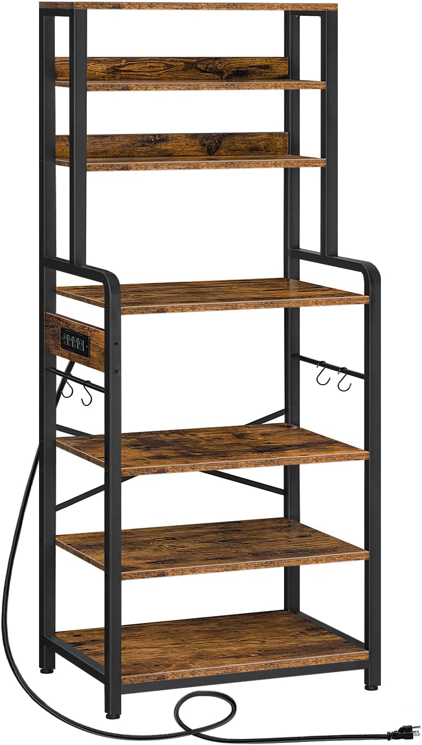 HOOBRO 7-Tier Kitchen Rack with Power Outlet and Hooks