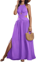 CHICME Women's Sleeveless Halter Neck Maxi Dress - Flowy Summer