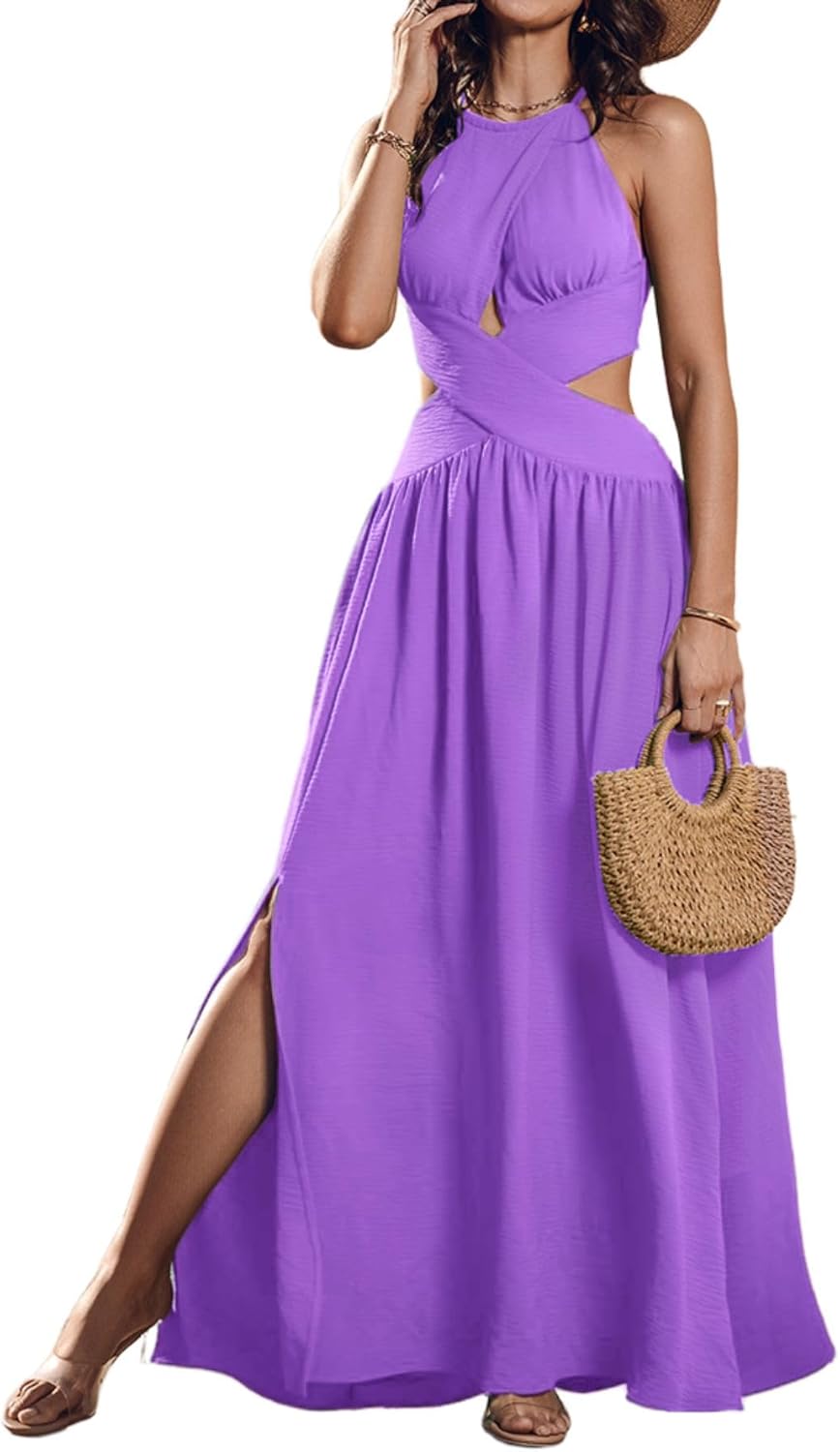 Elegant Women's Sleeveless Halter Neck Maxi Dress for Any Occasion