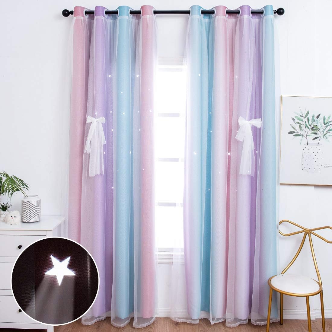 UNISTAR Star Blackout Curtains for Kids Bedroom and Living Room