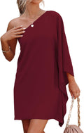 One Shoulder Batwing Sleeve Mini Dress - Flattering Summer Clubwear