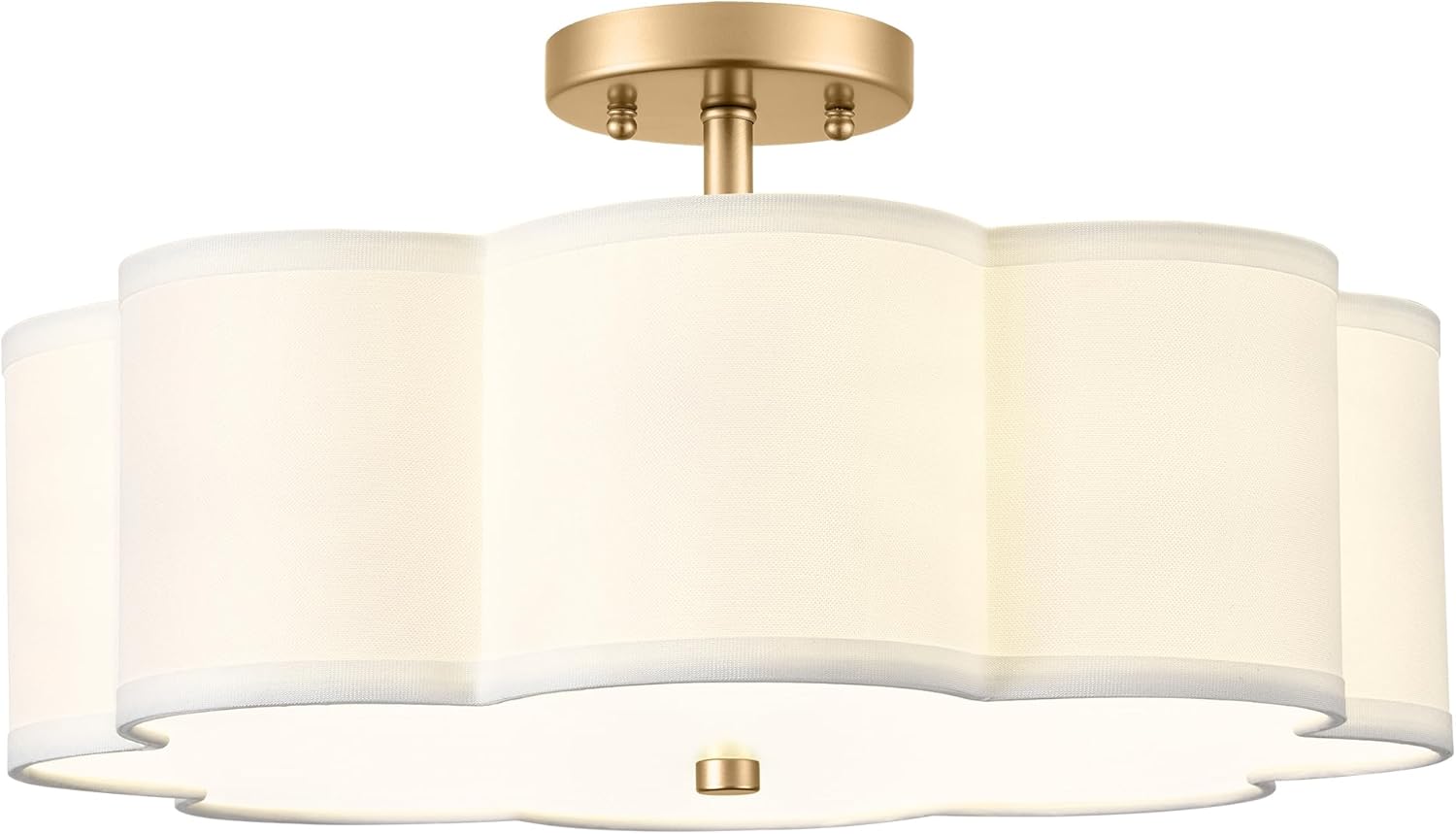 Gold Semi Flush Mount Ceiling Light with Fabric Shade for Home