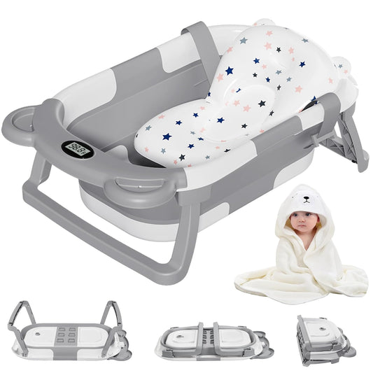 Portable Collapsible Baby Bathtub Set: Includes Thermometer & Towel