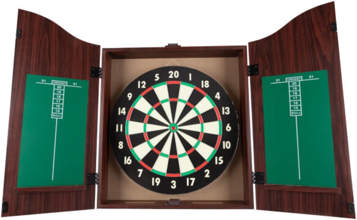 Dart Board Cabinet Set with 18-inch Board and 6 Darts for Fun