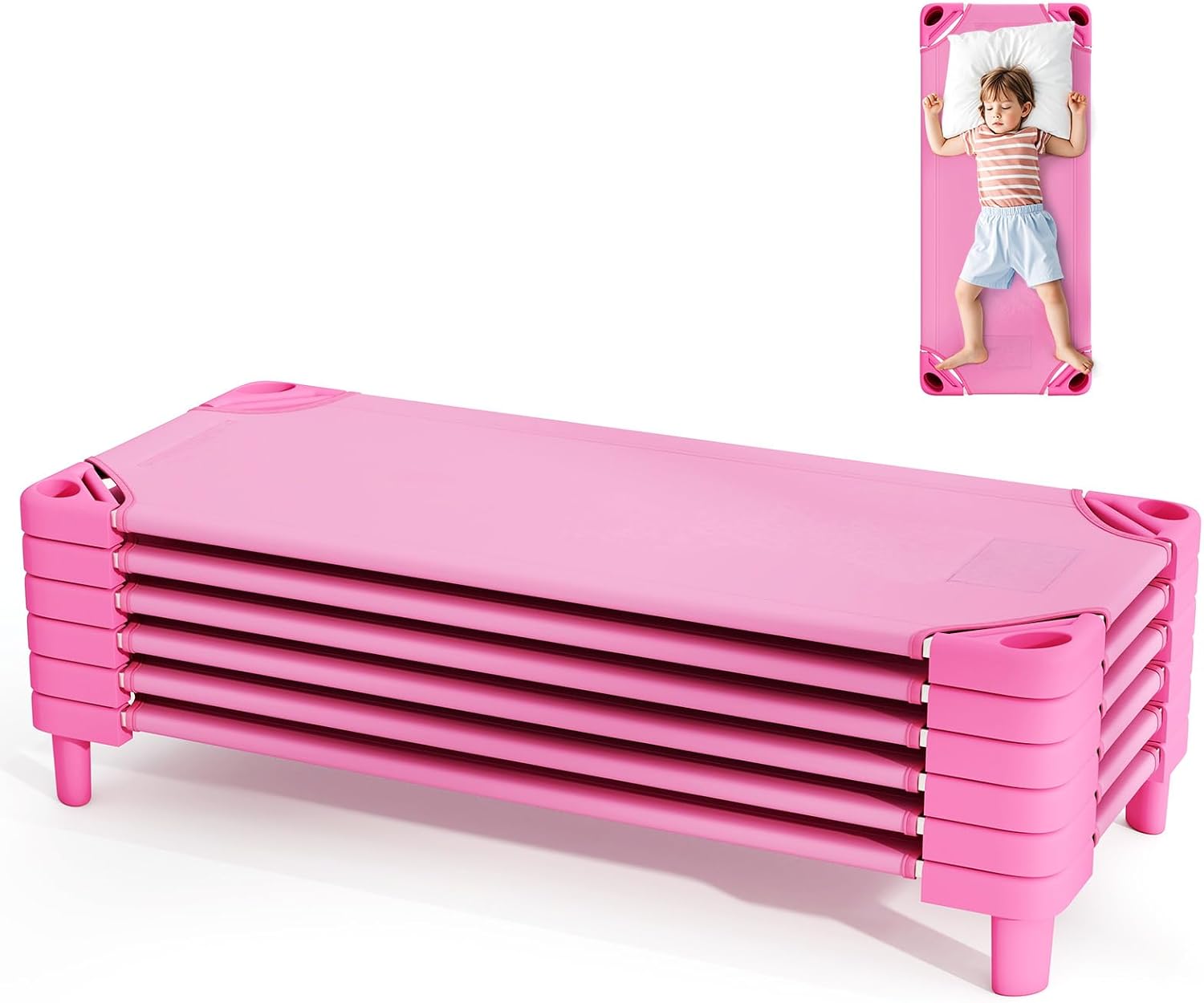 Giantex Stackable Daycare Cots for Sleeping - Pink