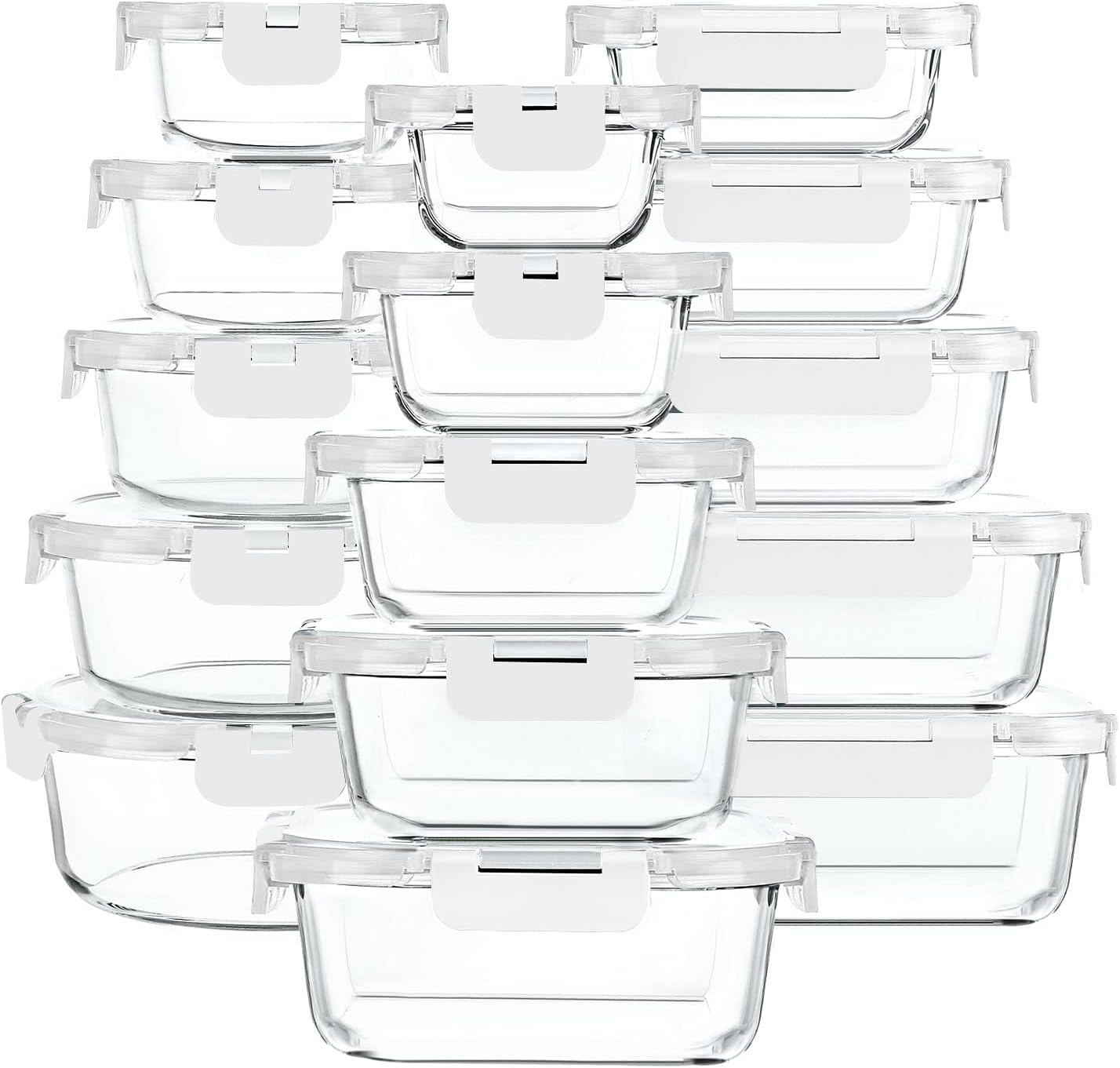 30 Pieces Glass Food Storage Containers with Snap Locking Lids