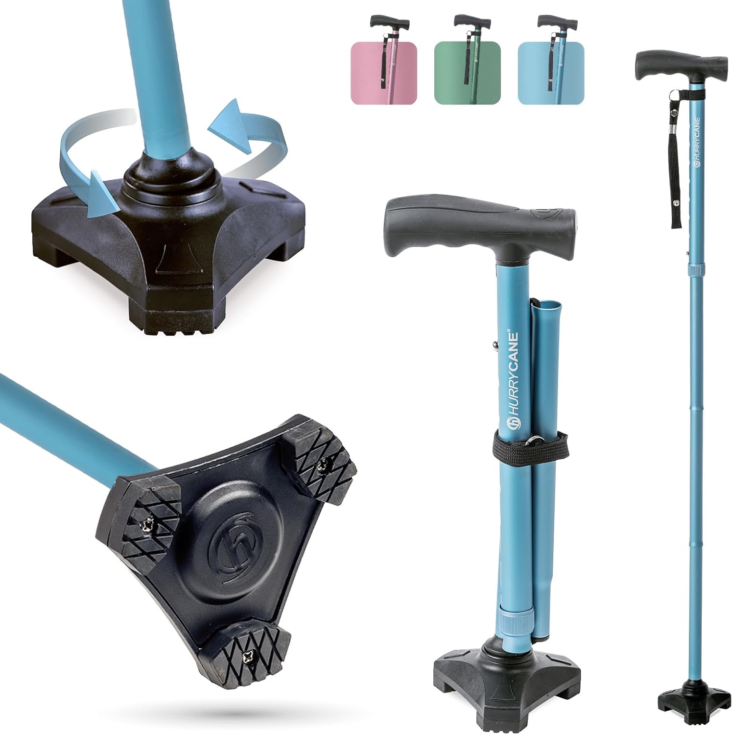 HurryCane Freedom Edition Foldable Walking Cane with T Handle