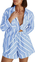 Womens Striped Chiffon 2 Piece Lounge Set - Button Down Top