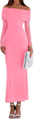 Off The Shoulder Long Sleeve Maxi Dress for Women - Elegant Bodycon