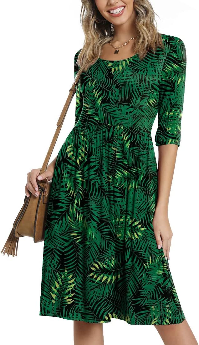 CATHY Women's Casual High Waist Midi Dress with Pockets