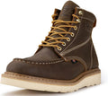 6 in Mens Soft Toe Work Boots Full Grain Leather - Wedge Moc Toe