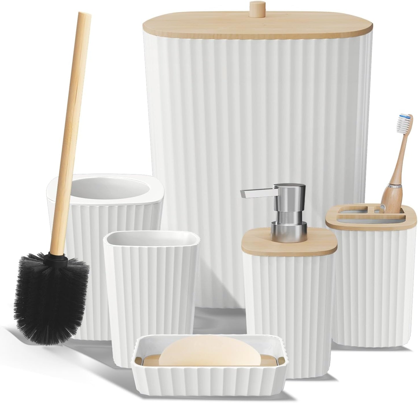 Clara Clark 6PC White Bathroom Accessories Set for Stylish Decor