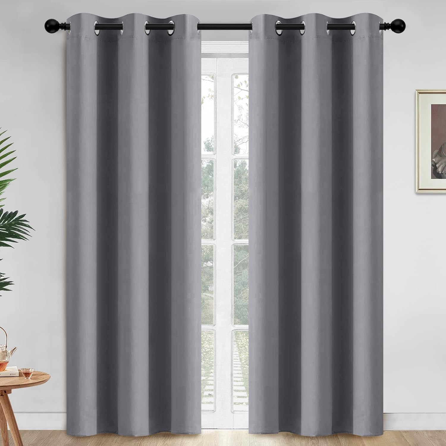 Yakamok 84 Inch Length Grey Blackout Curtains for Bedroom