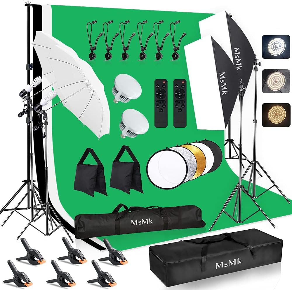 Photography Lighting Kit with LED Bulbs and Backdrop Support System