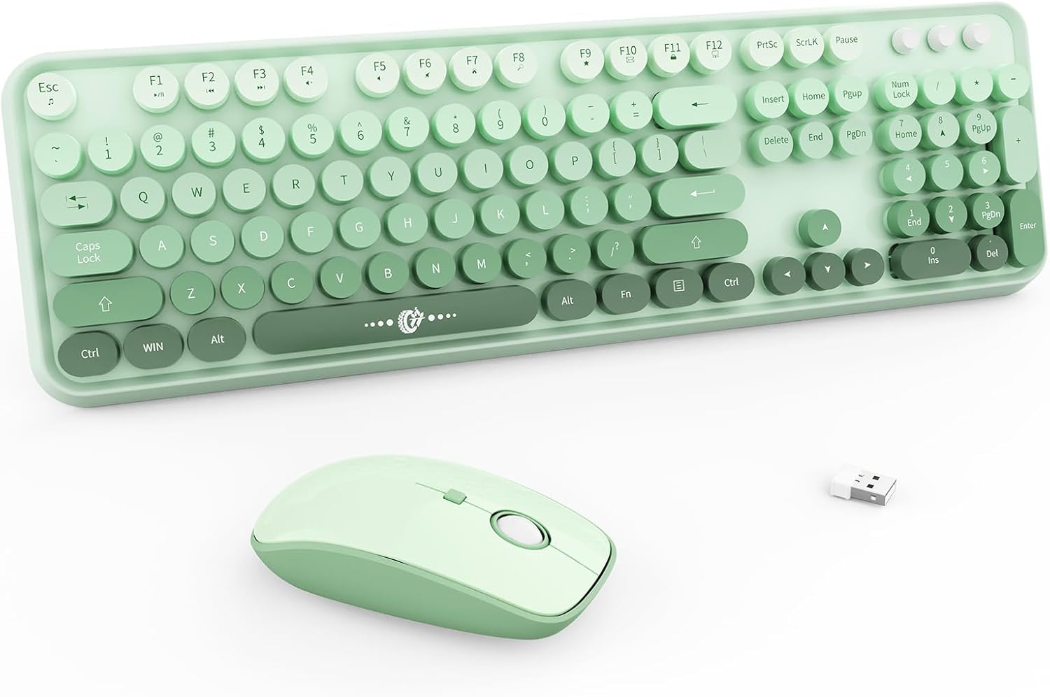 Wireless Keyboard Mouse Combo with Retro Round Keys for PC