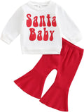 Toddler Baby Girl Christmas Outfit Bell Bottoms Santa Sweatshirt