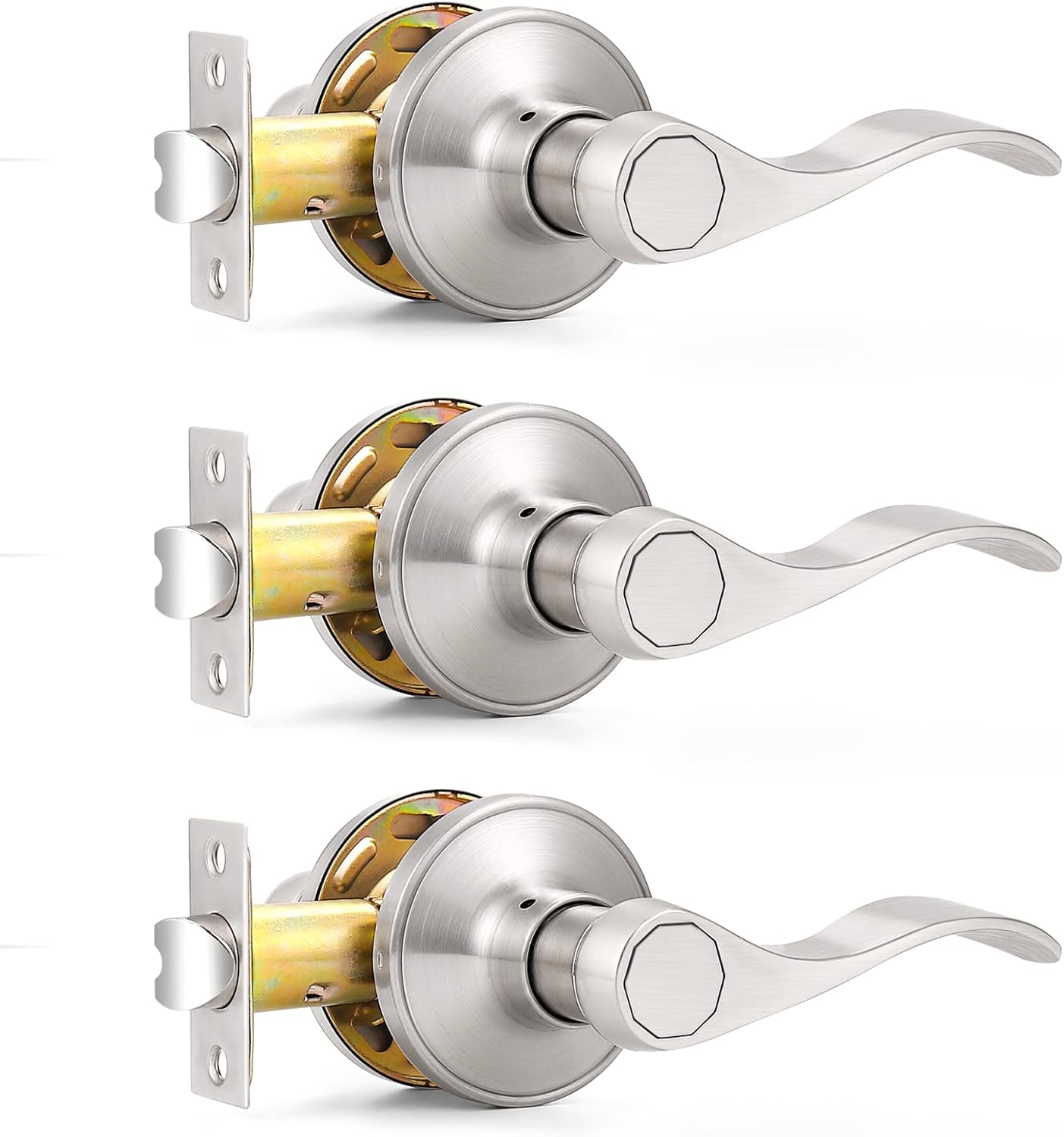 Probrico Wave Shape Passage Door Lever Satin Nickel Keyless Handle