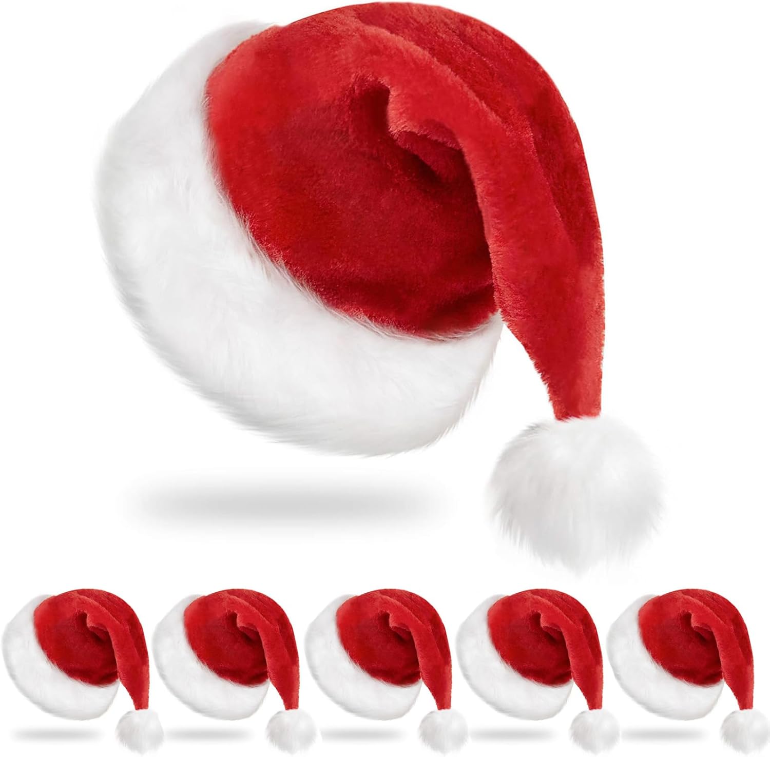 RJVW 6Pcs Santa Hats for Adults - Classic Velvet Christmas Hats