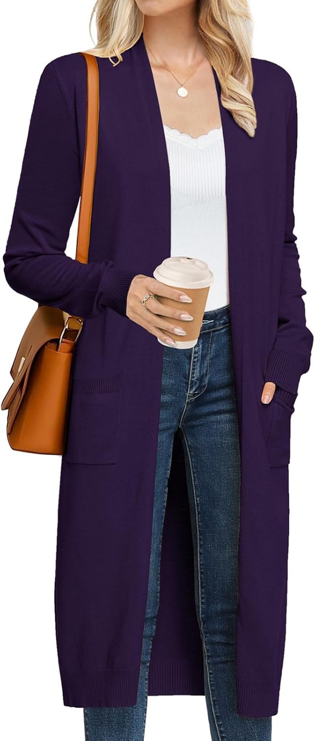 Trendy Long Cardigans for Women - Lightweight Open Front Duster
