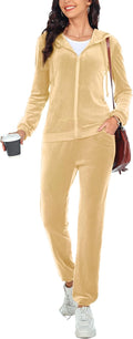 Womens 2 Piece Velvet Sweatsuit Set - Soft Zip Up Tracksuit