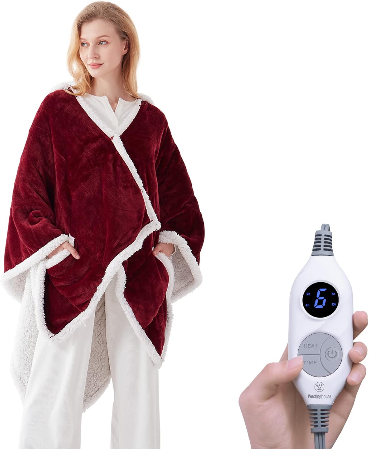 Wearable Heated Throw Blanket with Pockets for Cozy Comfort