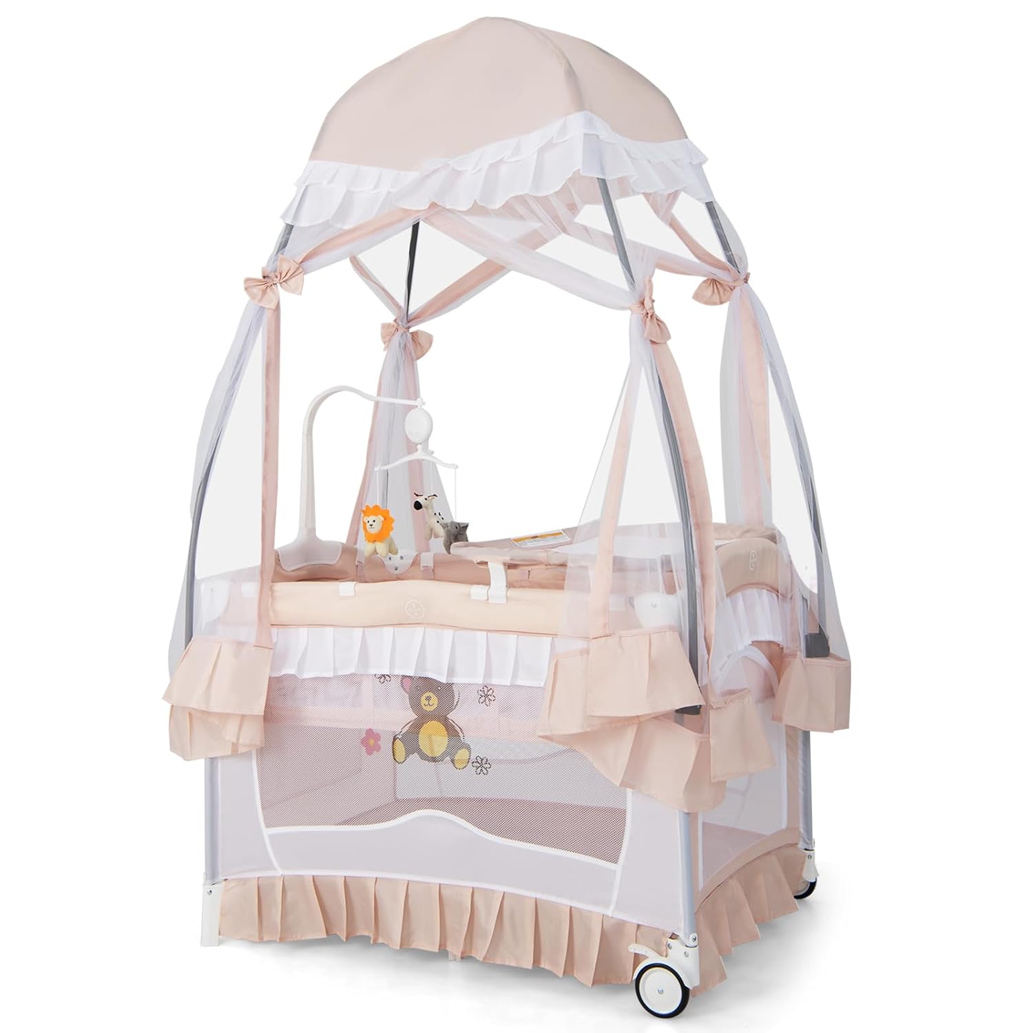 4-in-1 Portable Baby Playard with Canopy and Changing Table