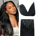 Yaki Straight Clip in Hair Extensions 8Pcs 12in Natural Black - Smooth