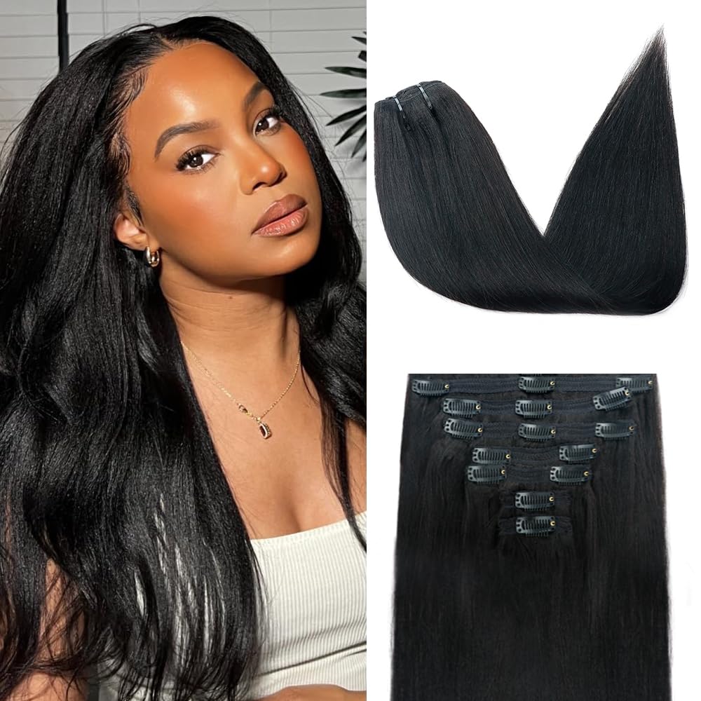 Yaki Straight Clip in Hair Extensions for Natural Black Women