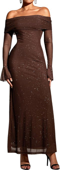 KUTUMAI Off Shoulder Bodycon Maxi Dress - Flattering Mesh Fit Clothing