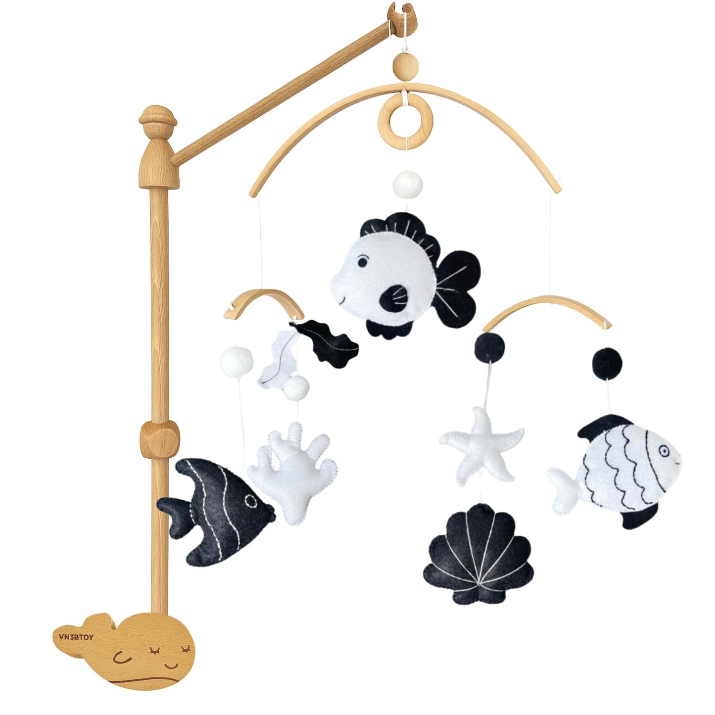 High-Contrast Black & White Fish Montessori Baby Mobile for Crib