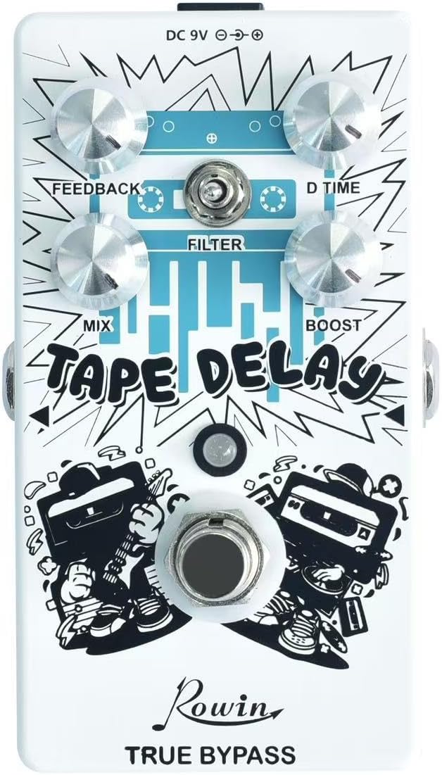 Rowin Tape Delay Guitar Pedal with Reverb Boost Effect RE-01