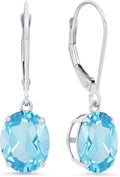 14K White Gold Oval Aquamarine Dangle Leverback Earrings - Timeless
