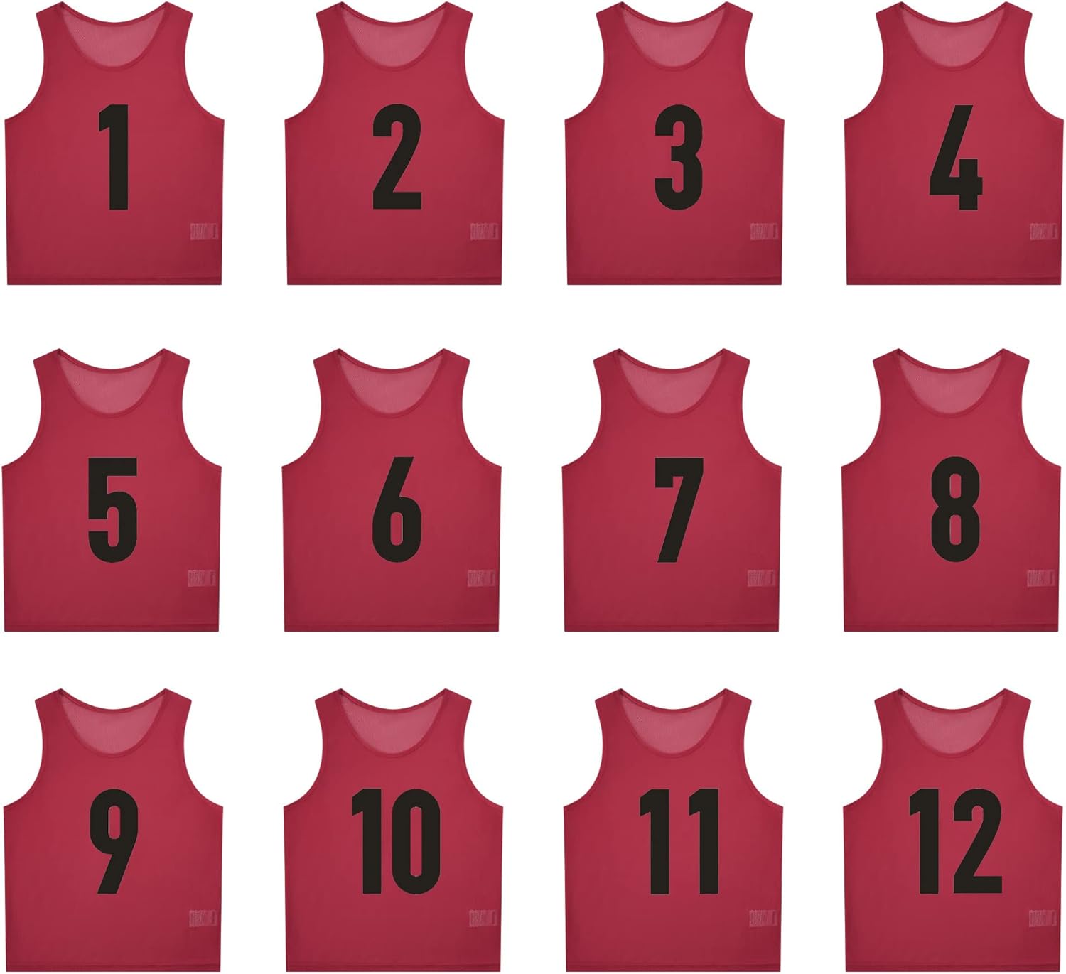 12 Pack Numbered Pinnies for Basketball, Soccer, Football Practice