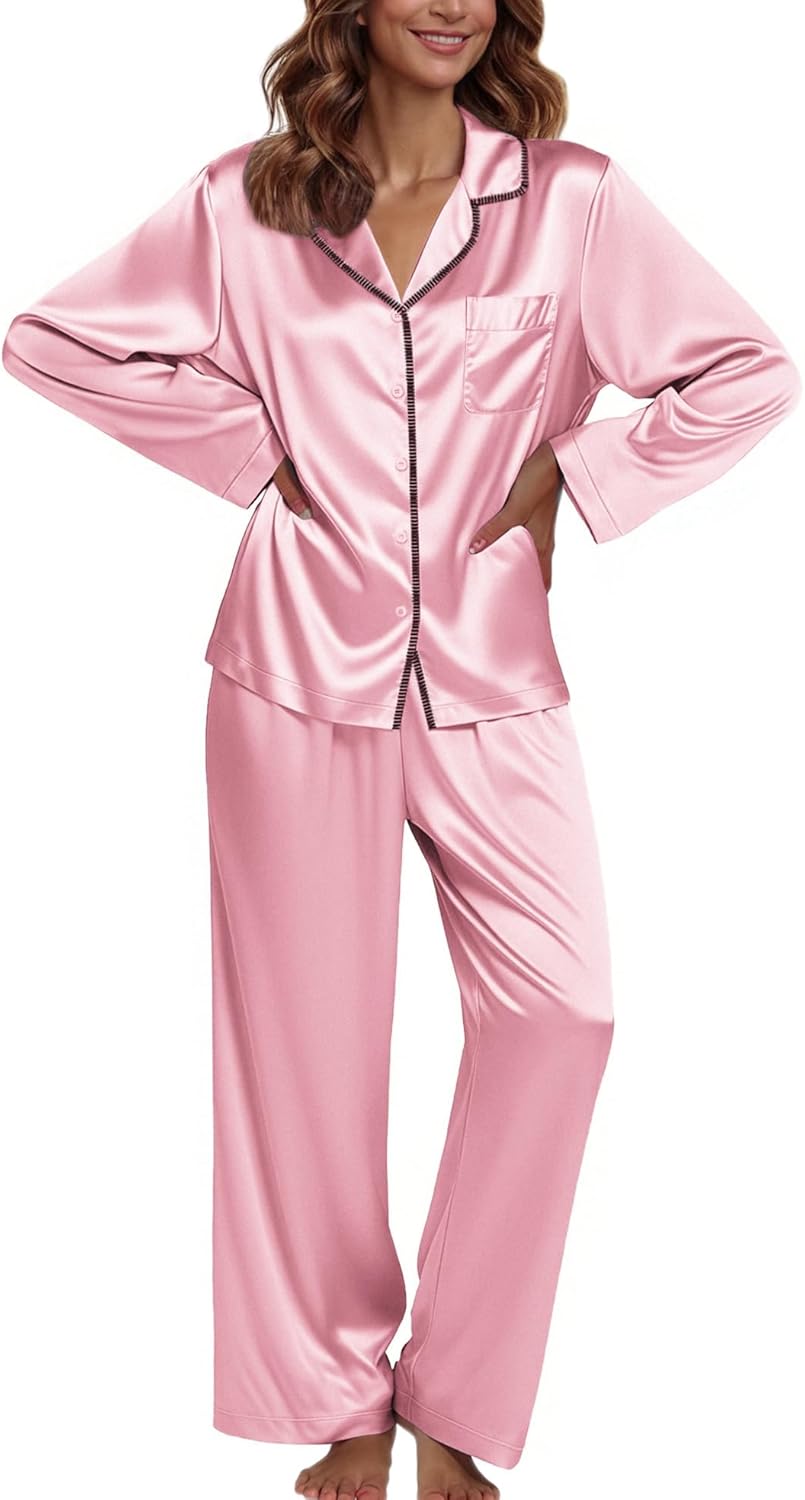 Ekouaer Pajamas For Women Set Silk Pjs 2 Piece Satin Sleepwear