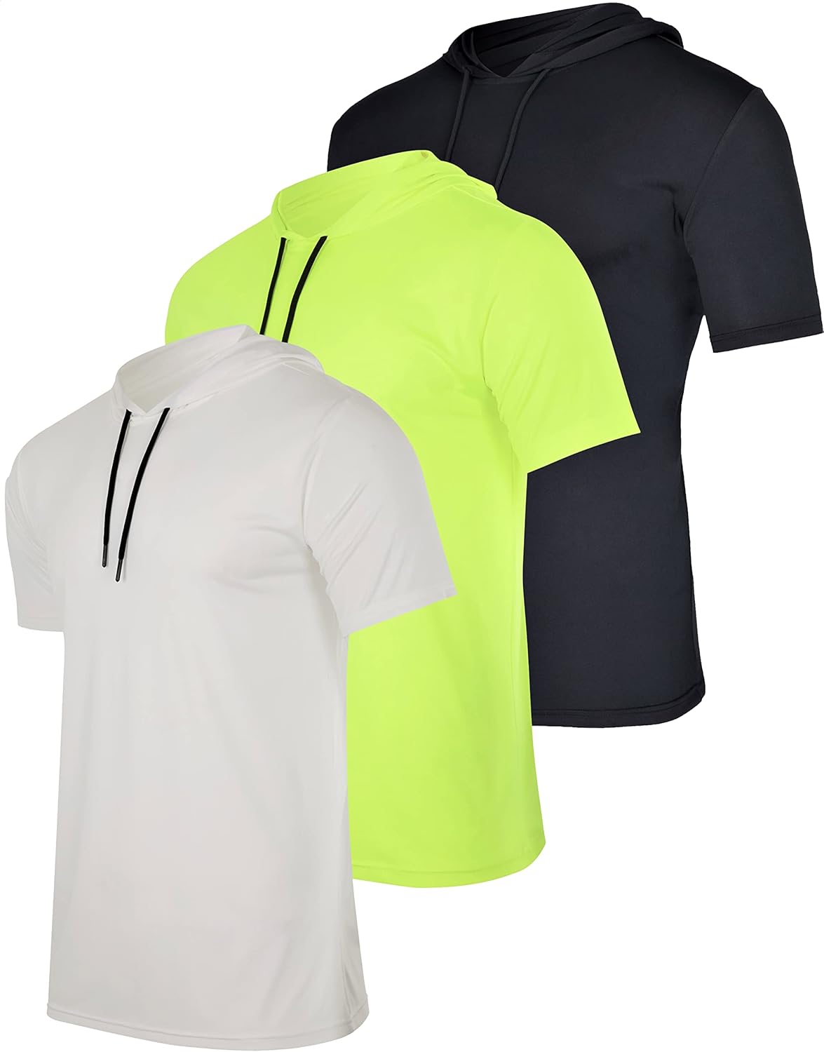Men's Dry Fit Short Sleeve Active Hoodie Pullover - 3 Pack