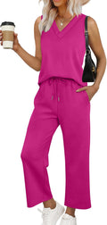 Two Piece Sets for Women Summer Outfits - Wide Leg Crop Pants