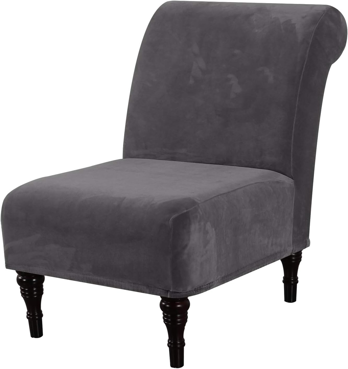 H.VERSAILTEX Velvet Armless Chair Cover, High Stretch, Machine Washable, Grey